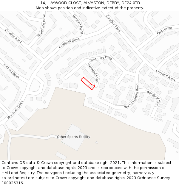 14, HAYWOOD CLOSE, ALVASTON, DERBY, DE24 0TB: Location map and indicative extent of plot