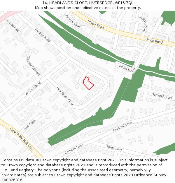 14, HEADLANDS CLOSE, LIVERSEDGE, WF15 7QL: Location map and indicative extent of plot