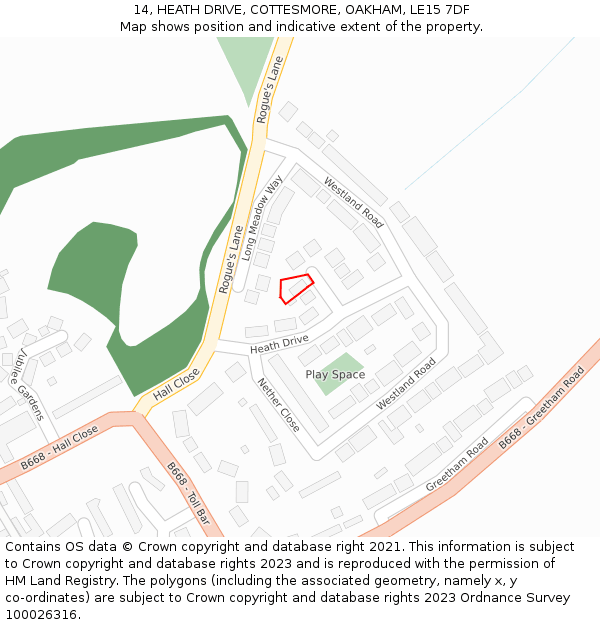 14, HEATH DRIVE, COTTESMORE, OAKHAM, LE15 7DF: Location map and indicative extent of plot
