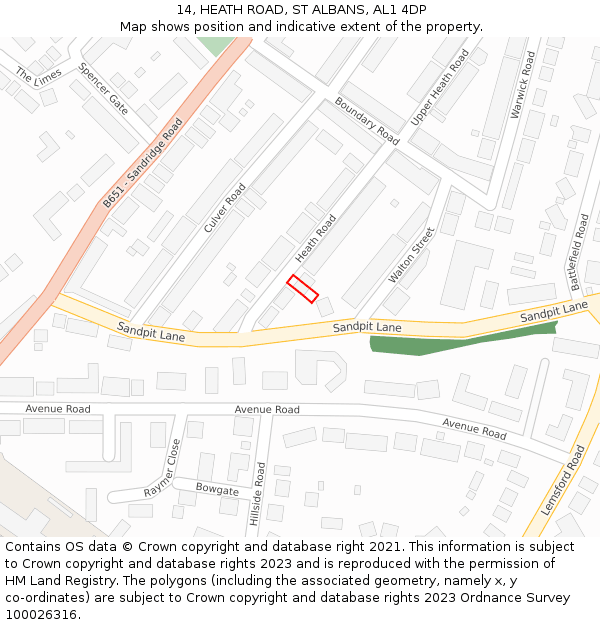 14, HEATH ROAD, ST ALBANS, AL1 4DP: Location map and indicative extent of plot