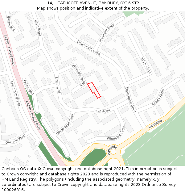 14, HEATHCOTE AVENUE, BANBURY, OX16 9TP: Location map and indicative extent of plot