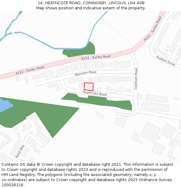 14, HEATHCOTE ROAD, CONINGSBY, LINCOLN, LN4 4SB: Location map and indicative extent of plot