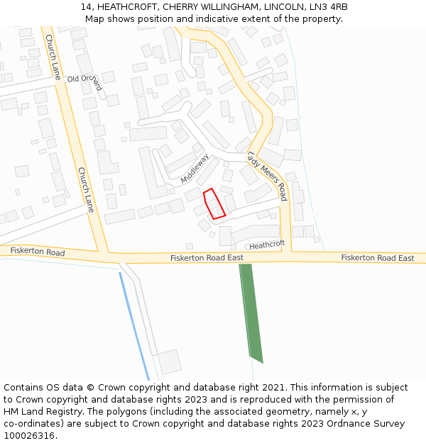 14, HEATHCROFT, CHERRY WILLINGHAM, LINCOLN, LN3 4RB: Location map and indicative extent of plot