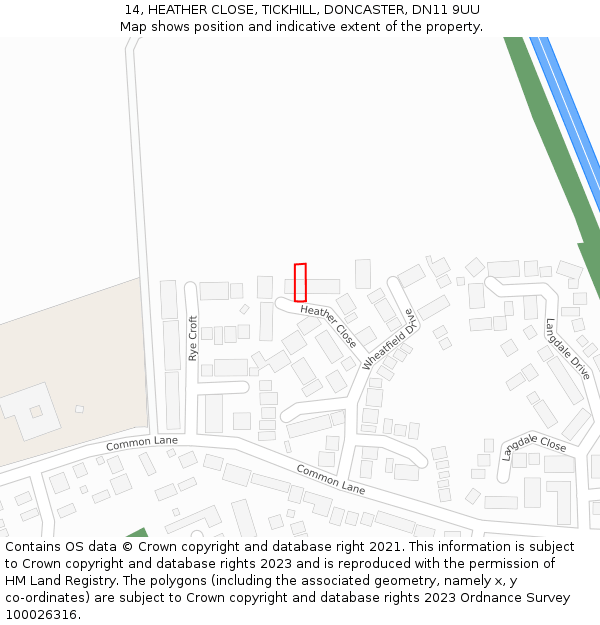 14, HEATHER CLOSE, TICKHILL, DONCASTER, DN11 9UU: Location map and indicative extent of plot