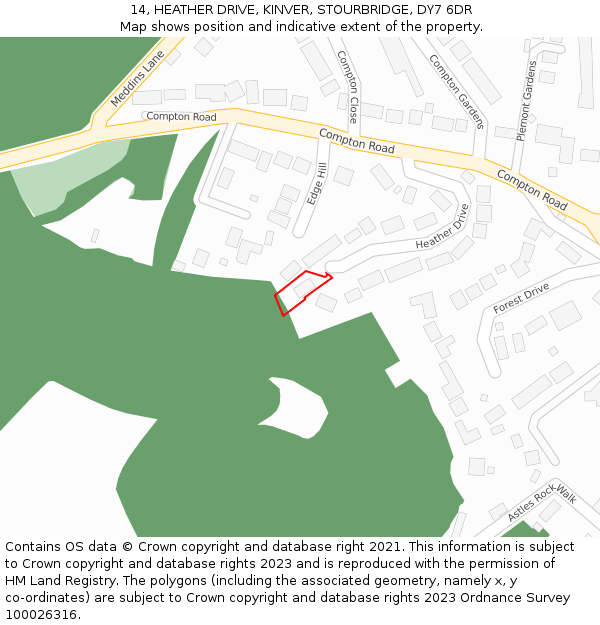 14, HEATHER DRIVE, KINVER, STOURBRIDGE, DY7 6DR: Location map and indicative extent of plot