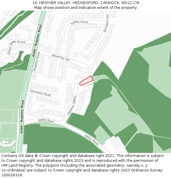 14, HEATHER VALLEY, HEDNESFORD, CANNOCK, WS12 1TA: Location map and indicative extent of plot
