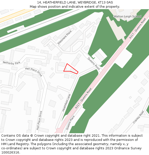 14, HEATHERFIELD LANE, WEYBRIDGE, KT13 0AS: Location map and indicative extent of plot