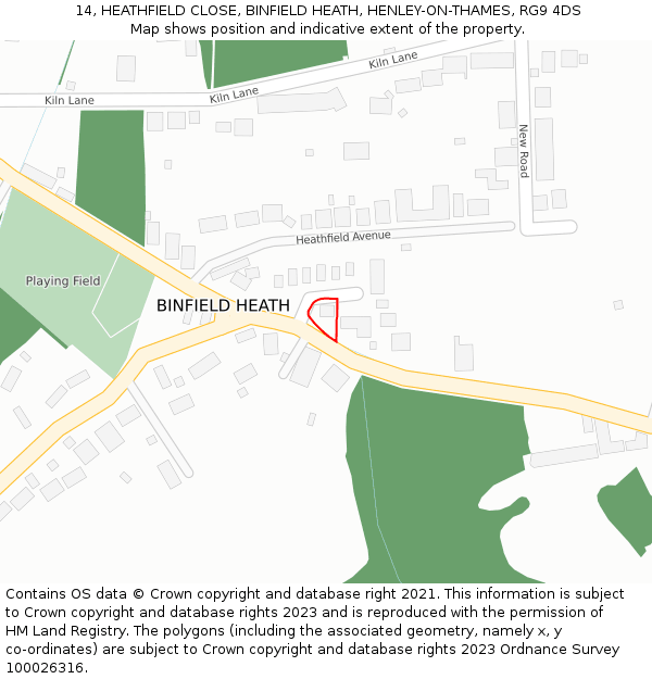 14, HEATHFIELD CLOSE, BINFIELD HEATH, HENLEY-ON-THAMES, RG9 4DS: Location map and indicative extent of plot