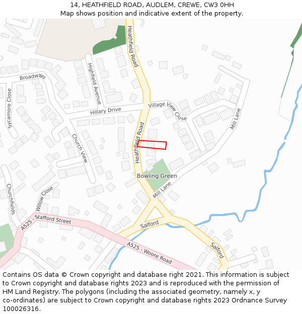 14, HEATHFIELD ROAD, AUDLEM, CREWE, CW3 0HH: Location map and indicative extent of plot