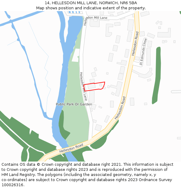 14, HELLESDON MILL LANE, NORWICH, NR6 5BA: Location map and indicative extent of plot