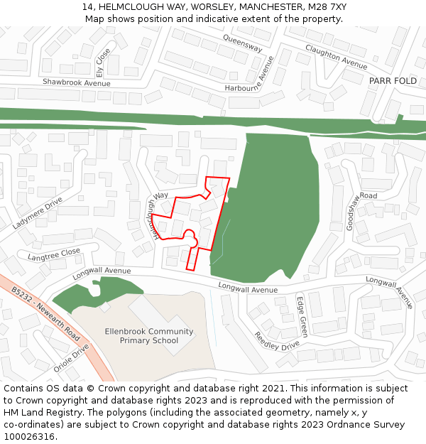14, HELMCLOUGH WAY, WORSLEY, MANCHESTER, M28 7XY: Location map and indicative extent of plot