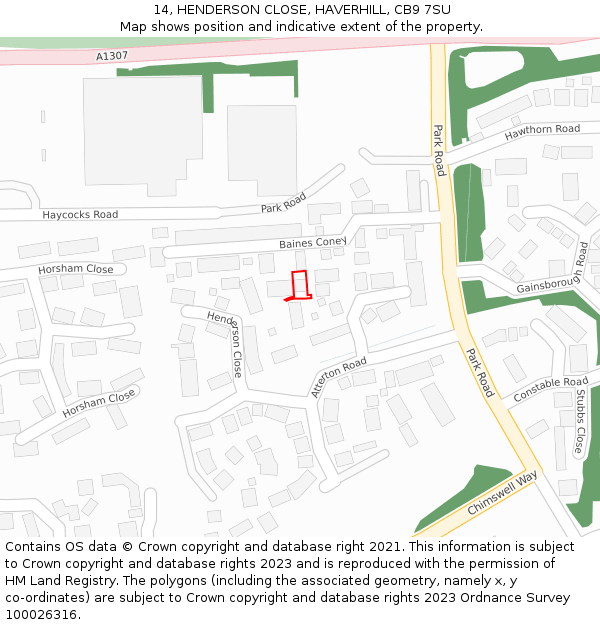 14, HENDERSON CLOSE, HAVERHILL, CB9 7SU: Location map and indicative extent of plot