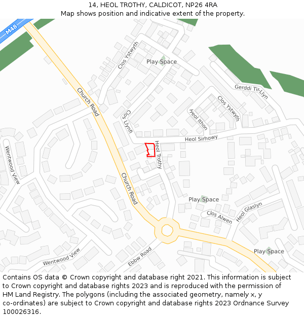 14, HEOL TROTHY, CALDICOT, NP26 4RA: Location map and indicative extent of plot