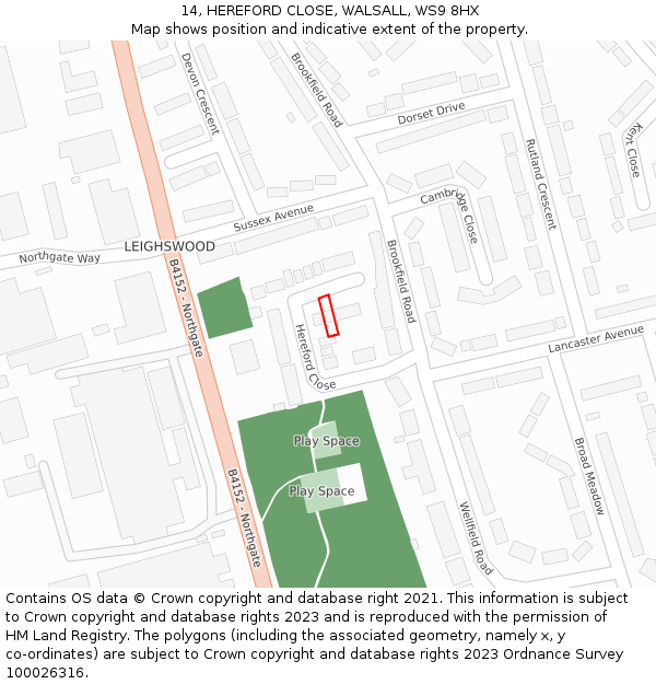 14, HEREFORD CLOSE, WALSALL, WS9 8HX: Location map and indicative extent of plot