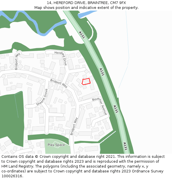 14, HEREFORD DRIVE, BRAINTREE, CM7 9FX: Location map and indicative extent of plot