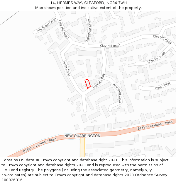 14, HERMES WAY, SLEAFORD, NG34 7WH: Location map and indicative extent of plot