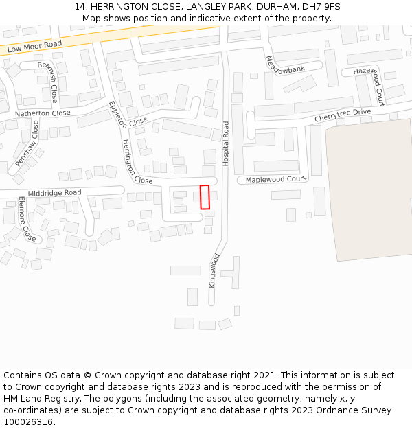 14, HERRINGTON CLOSE, LANGLEY PARK, DURHAM, DH7 9FS: Location map and indicative extent of plot
