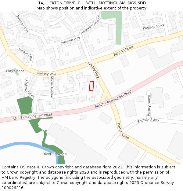 14, HICKTON DRIVE, CHILWELL, NOTTINGHAM, NG9 6DD: Location map and indicative extent of plot