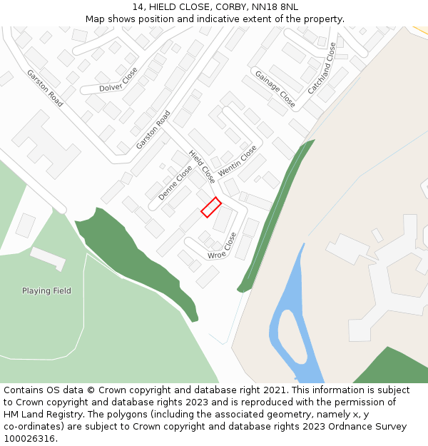 14, HIELD CLOSE, CORBY, NN18 8NL: Location map and indicative extent of plot