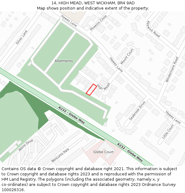 14, HIGH MEAD, WEST WICKHAM, BR4 9AD: Location map and indicative extent of plot