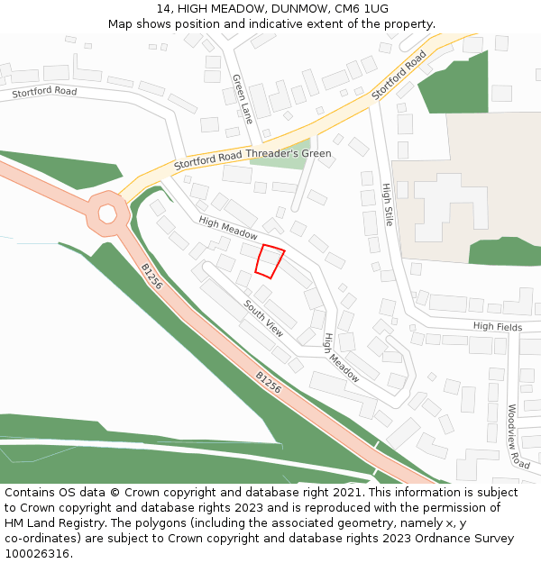 14, HIGH MEADOW, DUNMOW, CM6 1UG: Location map and indicative extent of plot