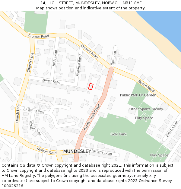 14, HIGH STREET, MUNDESLEY, NORWICH, NR11 8AE: Location map and indicative extent of plot