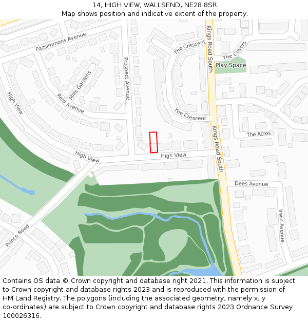 14, HIGH VIEW, WALLSEND, NE28 8SR: Location map and indicative extent of plot