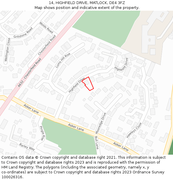 14, HIGHFIELD DRIVE, MATLOCK, DE4 3FZ: Location map and indicative extent of plot