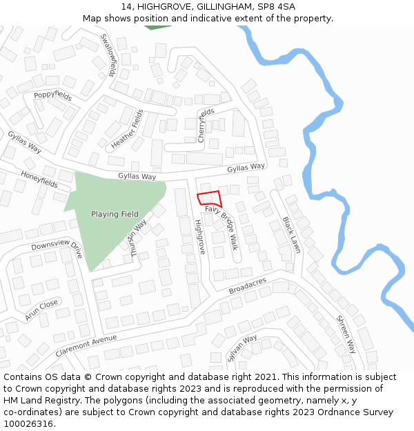 14, HIGHGROVE, GILLINGHAM, SP8 4SA: Location map and indicative extent of plot