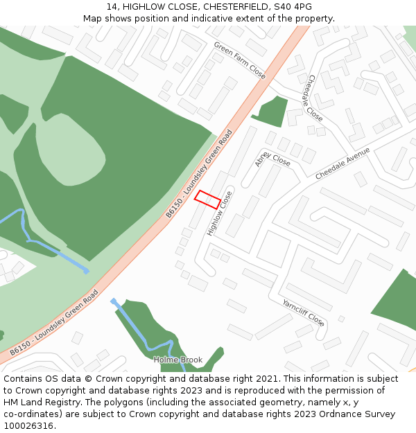 14, HIGHLOW CLOSE, CHESTERFIELD, S40 4PG: Location map and indicative extent of plot