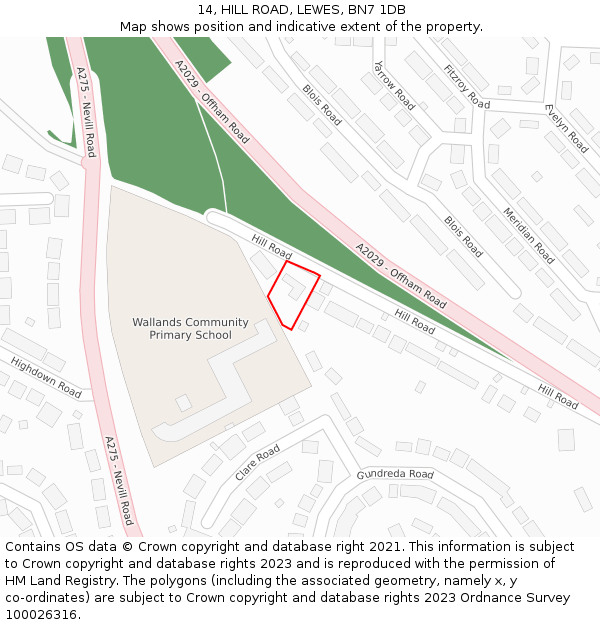 14, HILL ROAD, LEWES, BN7 1DB: Location map and indicative extent of plot