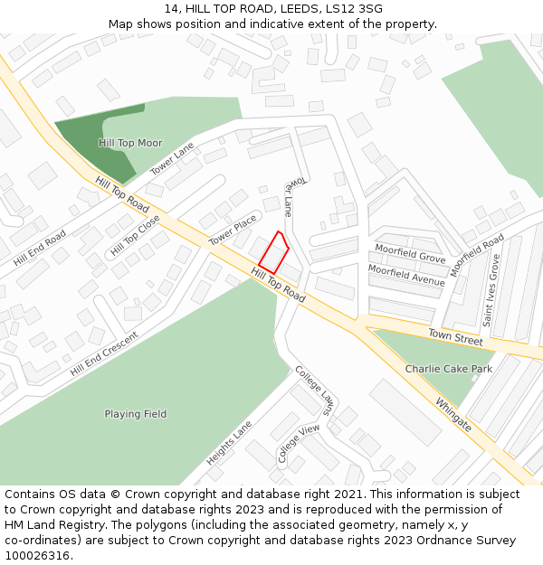 14, HILL TOP ROAD, LEEDS, LS12 3SG: Location map and indicative extent of plot
