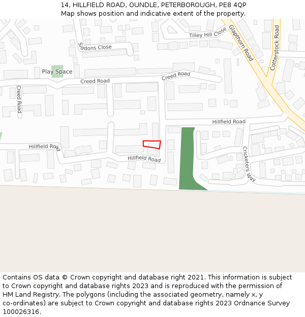 14, HILLFIELD ROAD, OUNDLE, PETERBOROUGH, PE8 4QP: Location map and indicative extent of plot