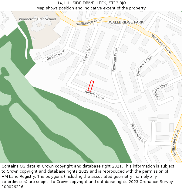 14, HILLSIDE DRIVE, LEEK, ST13 8JQ: Location map and indicative extent of plot