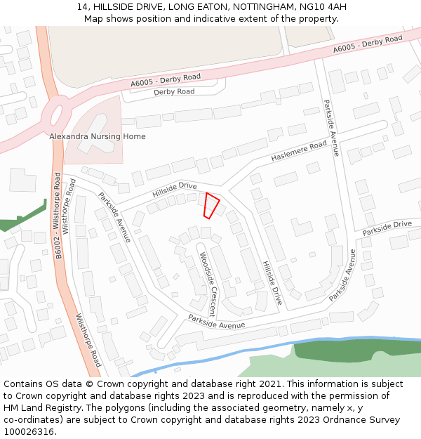 14, HILLSIDE DRIVE, LONG EATON, NOTTINGHAM, NG10 4AH: Location map and indicative extent of plot