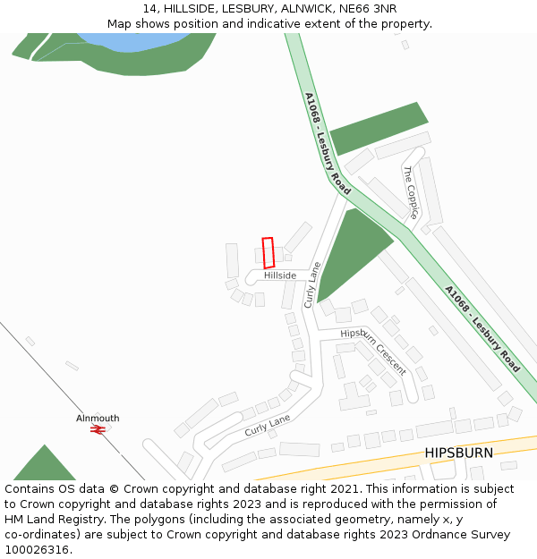 14, HILLSIDE, LESBURY, ALNWICK, NE66 3NR: Location map and indicative extent of plot