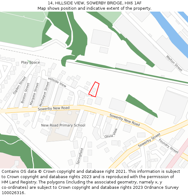 14, HILLSIDE VIEW, SOWERBY BRIDGE, HX6 1AF: Location map and indicative extent of plot