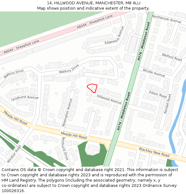 14, HILLWOOD AVENUE, MANCHESTER, M8 4LU: Location map and indicative extent of plot