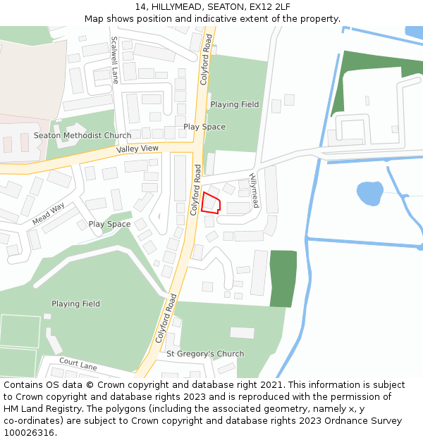 14, HILLYMEAD, SEATON, EX12 2LF: Location map and indicative extent of plot
