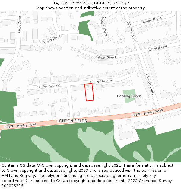 14, HIMLEY AVENUE, DUDLEY, DY1 2QP: Location map and indicative extent of plot
