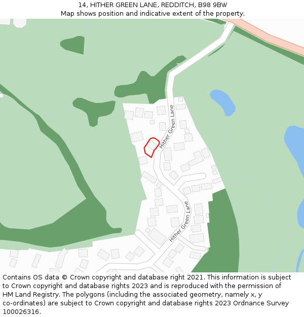 14, HITHER GREEN LANE, REDDITCH, B98 9BW: Location map and indicative extent of plot