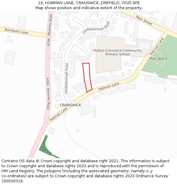 14, HOBMAN LANE, CRANSWICK, DRIFFIELD, YO25 9PE: Location map and indicative extent of plot