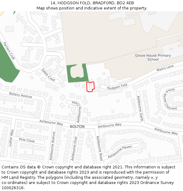14, HODGSON FOLD, BRADFORD, BD2 4EB: Location map and indicative extent of plot