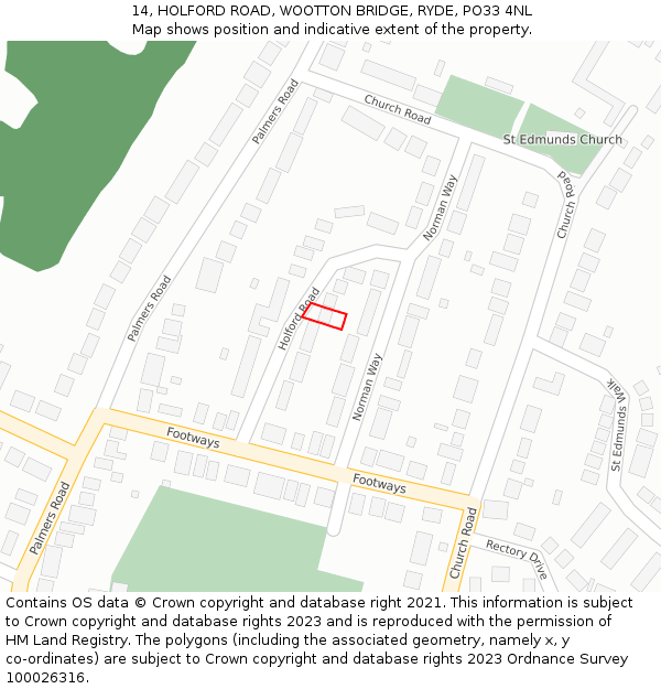 14, HOLFORD ROAD, WOOTTON BRIDGE, RYDE, PO33 4NL: Location map and indicative extent of plot