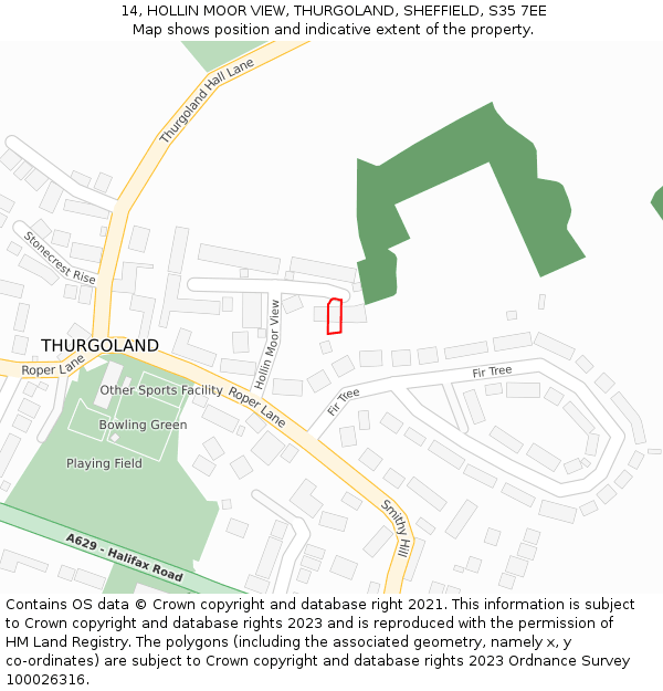 14, HOLLIN MOOR VIEW, THURGOLAND, SHEFFIELD, S35 7EE: Location map and indicative extent of plot