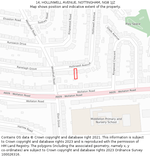 14, HOLLINWELL AVENUE, NOTTINGHAM, NG8 1JZ: Location map and indicative extent of plot