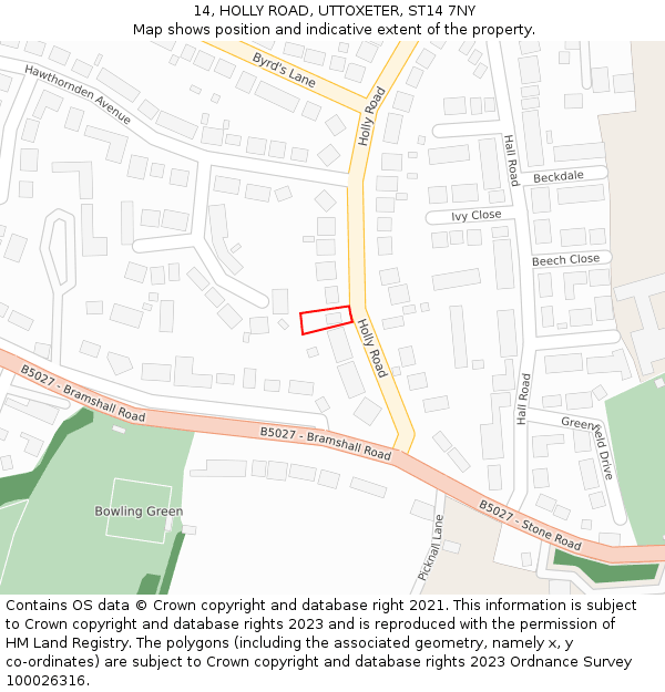 14, HOLLY ROAD, UTTOXETER, ST14 7NY: Location map and indicative extent of plot