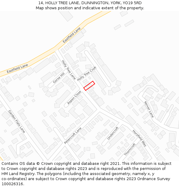 14, HOLLY TREE LANE, DUNNINGTON, YORK, YO19 5RD: Location map and indicative extent of plot