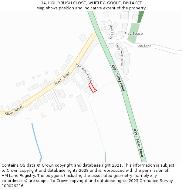 14, HOLLYBUSH CLOSE, WHITLEY, GOOLE, DN14 0FF: Location map and indicative extent of plot