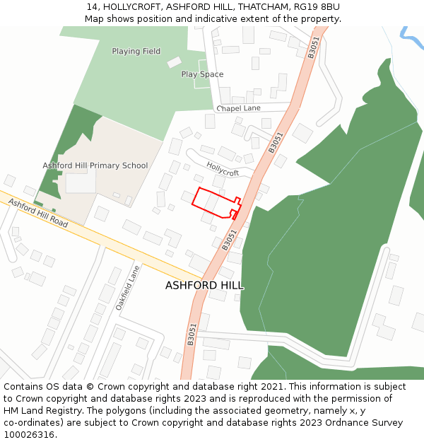 14, HOLLYCROFT, ASHFORD HILL, THATCHAM, RG19 8BU: Location map and indicative extent of plot